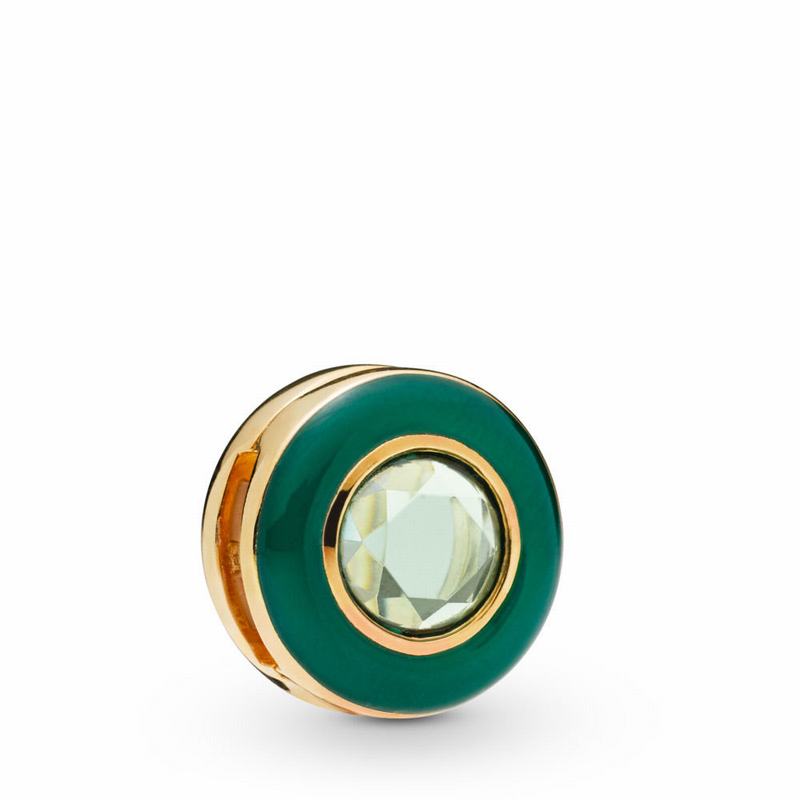 Pandora Australia Reflexions™ Radiant Green Circle Clip Charm - 18ct Gold Plated | JKPYVZ287